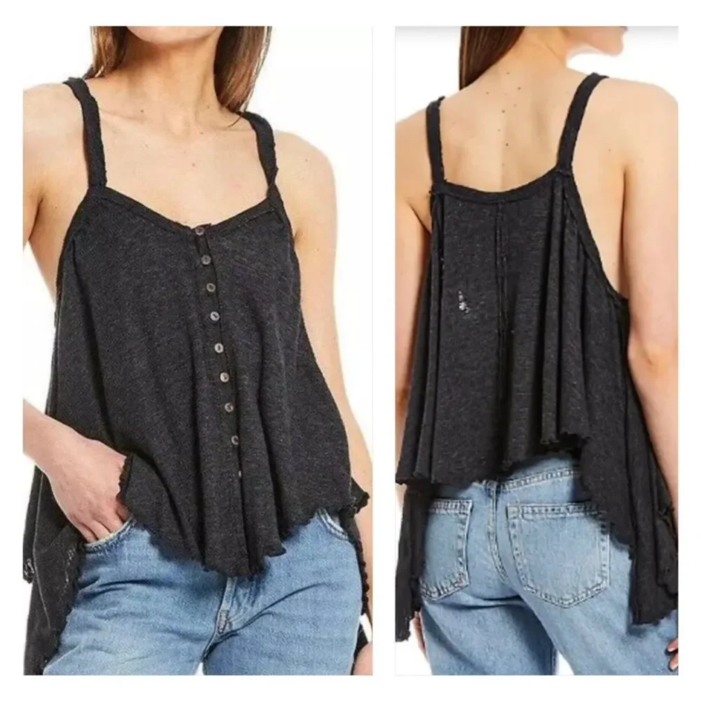 FREE PEOPLE We The Free Dream Weaver Tank Coconut Shell Buttons, Sz S